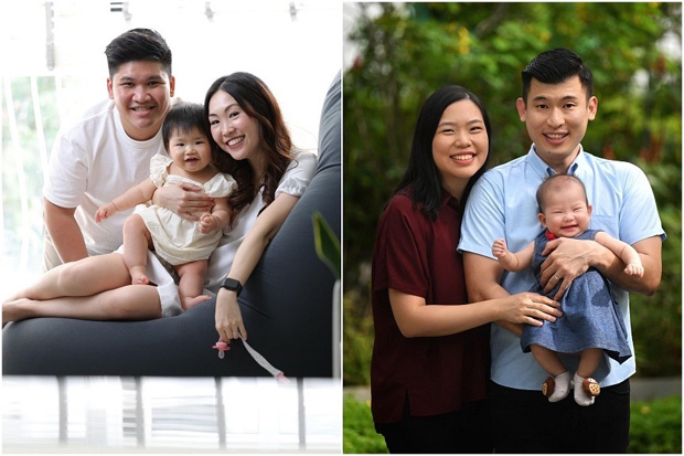  ​Mr Qaiser Tia (left) calls his wife, Madam Andrea Seet, a legend for giving birth without an epidural by choice, while Ms Hannah Loke (centre right) did not take pain relief medication when she was delivering her daughter Abigail. PHOTOS ONG WEE JIN, CHONG JUN LIANG 
