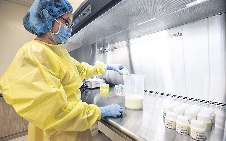  ​being prepared for bacteria tests in the milk lab at the KKH milk bank.