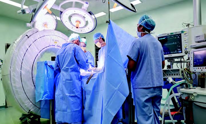  ​A mock-up of a spine procedure using an advanced imaging system, known as the O-arm, to guide surgeons.