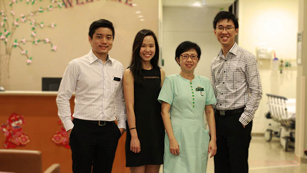  ​(L-R) Dr Jason Lim from SGH's Department of Colorectal Surgery, Karina Ng from SingHealth Office for Service Transformation, Nurse Clinician Irene Goh from the Same Day Admission Centre, and Heng Yi Xiong from the SGH Division of Surgery
