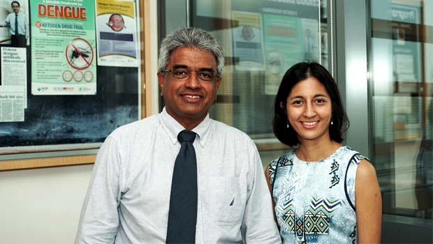  ​Dr Shirin Kalimuddin (right), an SGH clinician Khoo Scholar and her Duke-NUS scientist mentor Prof Subhash Vasudevan make a potent combination, pushing dengue research further and faster.